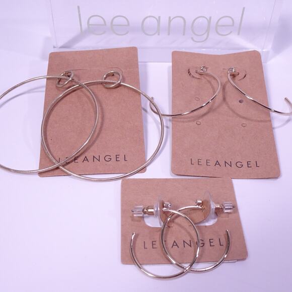 Lee Angel Women's Mixed Hoop Thin Earrings Set of 3 Pair NWT 98 Ea - Picture 1 of 5